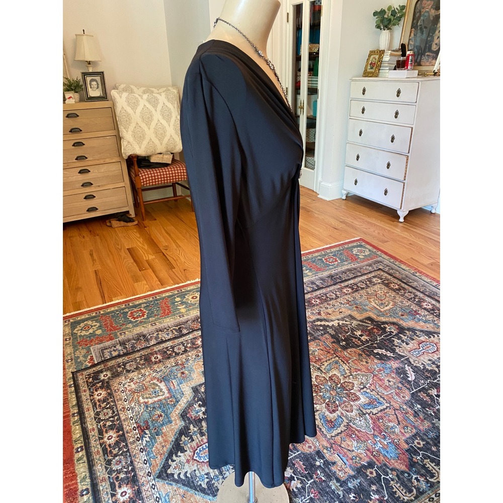 Jones‎ Wear Dress Womens Black V-Neck Rhinestone Ring Long Sleeve Midi Dress 8 - Picture 7 of 11